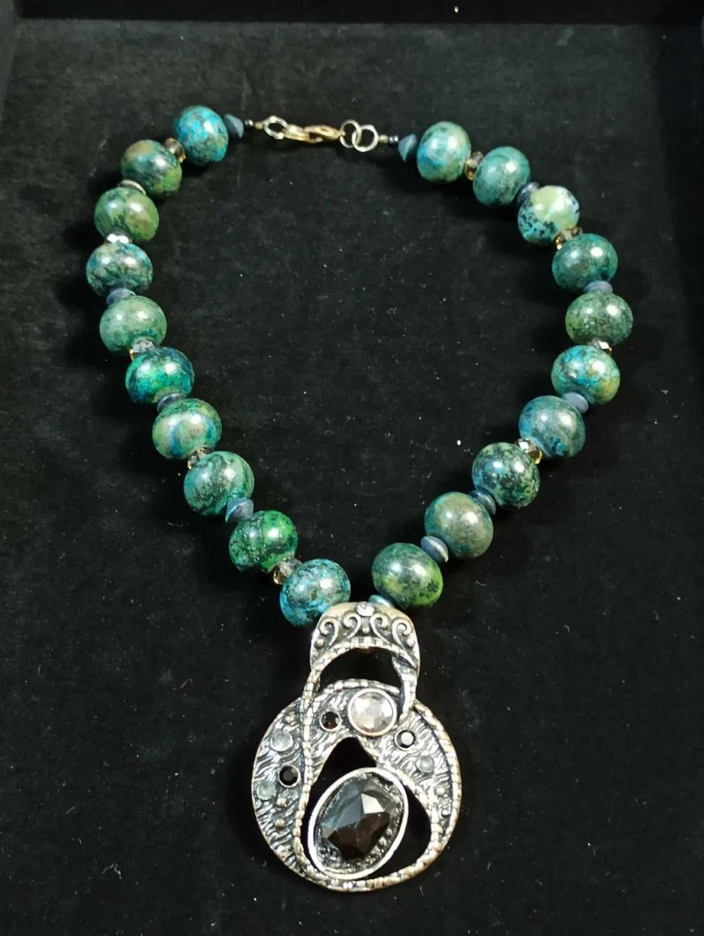 Vintage Style Israeli Eilat Stone Beaded Necklace Artisan Pendant Statement - Picture 14 of 15